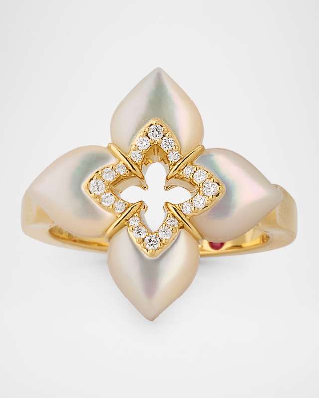 Souffle 18K Yellow Gold Diamond Venetian Princess Ring with Gemstones, Size